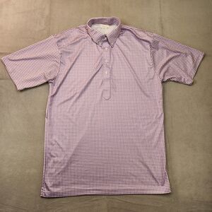 Collars & Co Dress Collar Polo Shirt Men's L Purple Gingham Short Sleeve Stretch